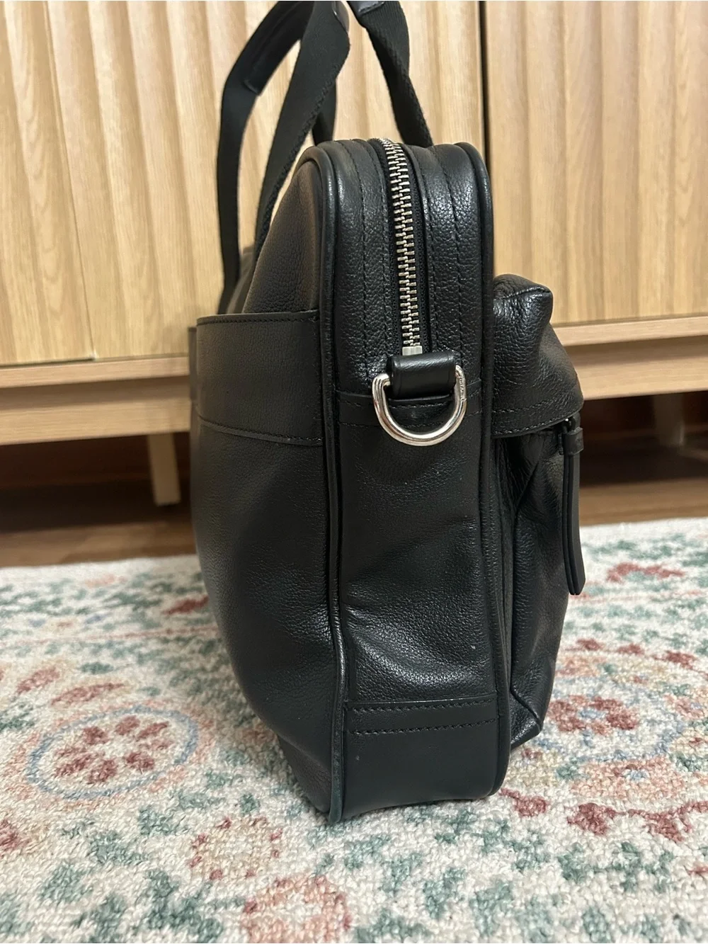 Vintage Coach Black Leather Briefcase with Front Pockets